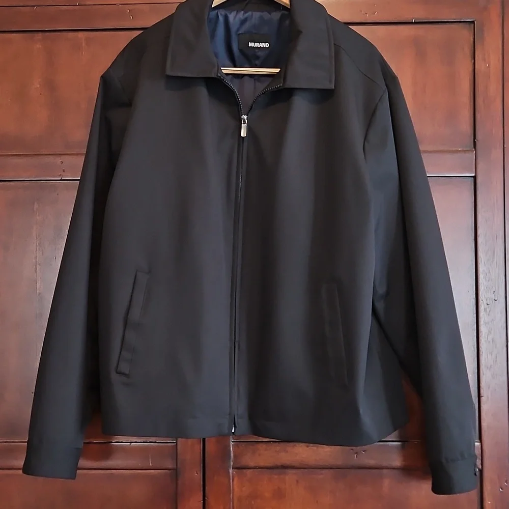 Murano Mens Black Zip Up Jacket, Size XL, Minimalistic